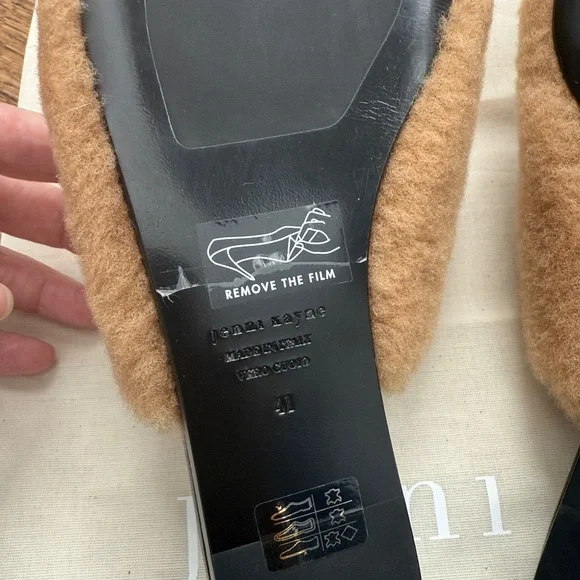 Jenni Kayne Tan Shearling Mules leather soles NEW Sz 41 made in Italy $425 - Picture 4 of 6
